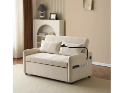 Clearance Merax Sofá conversível de 2 lugares com encosto ajustável - Suporte e tomada USB - Tecido Chenille - Função dormir - Bege