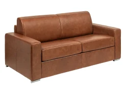 Sofá|Vente-unique Sofá conversível de 4 lugares express em couro vintage caramelo 160 cm colchão 14 cm CALITO Castanho