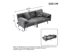 Sofá*Merax Sofá conversível de 2 lugares - 167,5 x 73 x 70 cm - Encosto reclinável em 3 posições (100°–180°) - Tecido - cinza Cinzento