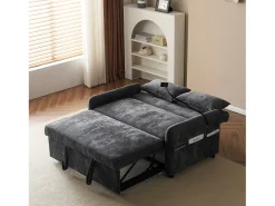 Merax Sofá conversível de 2 lugares com encosto ajustável - Suporte e tomada USB - Tecido Chenille - Função dormir - Cinza^ Sofá