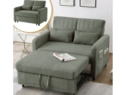 Online ModernLuxe Sofá conversível duplo 114 x 77 x 82,5 cm - encosto ajustável em três níveis - tecido de algodão e linho - militar Verde