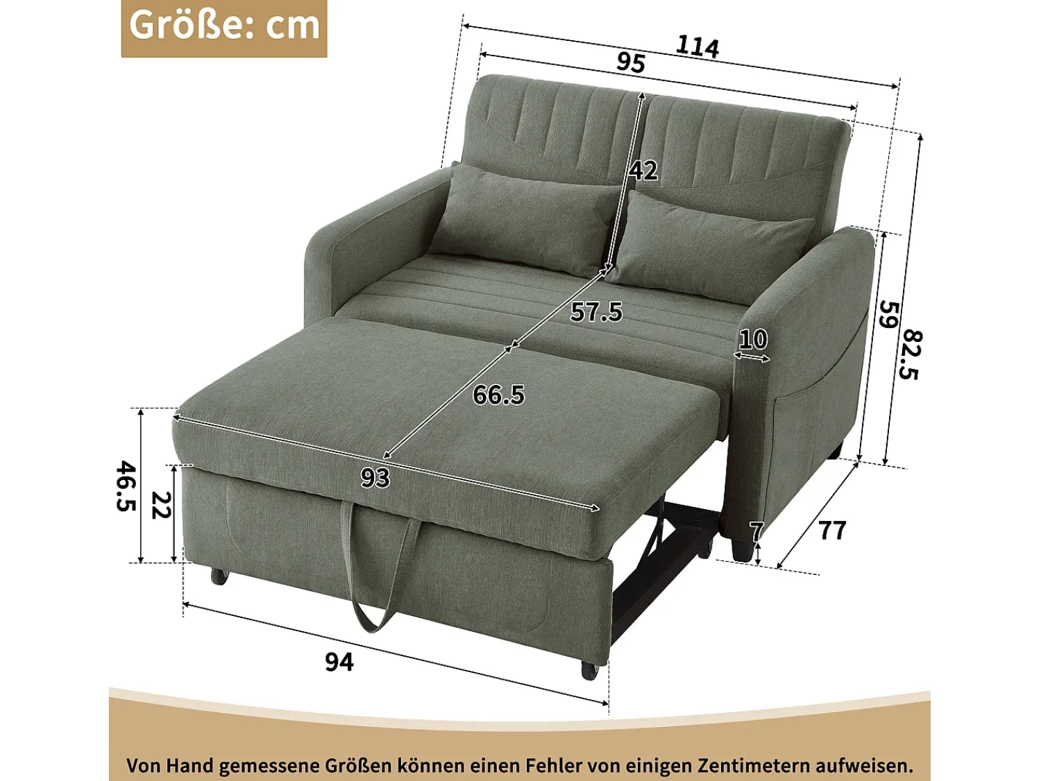 Online ModernLuxe Sofá conversível duplo 114 x 77 x 82,5 cm - encosto ajustável em três níveis - tecido de algodão e linho - militar Verde