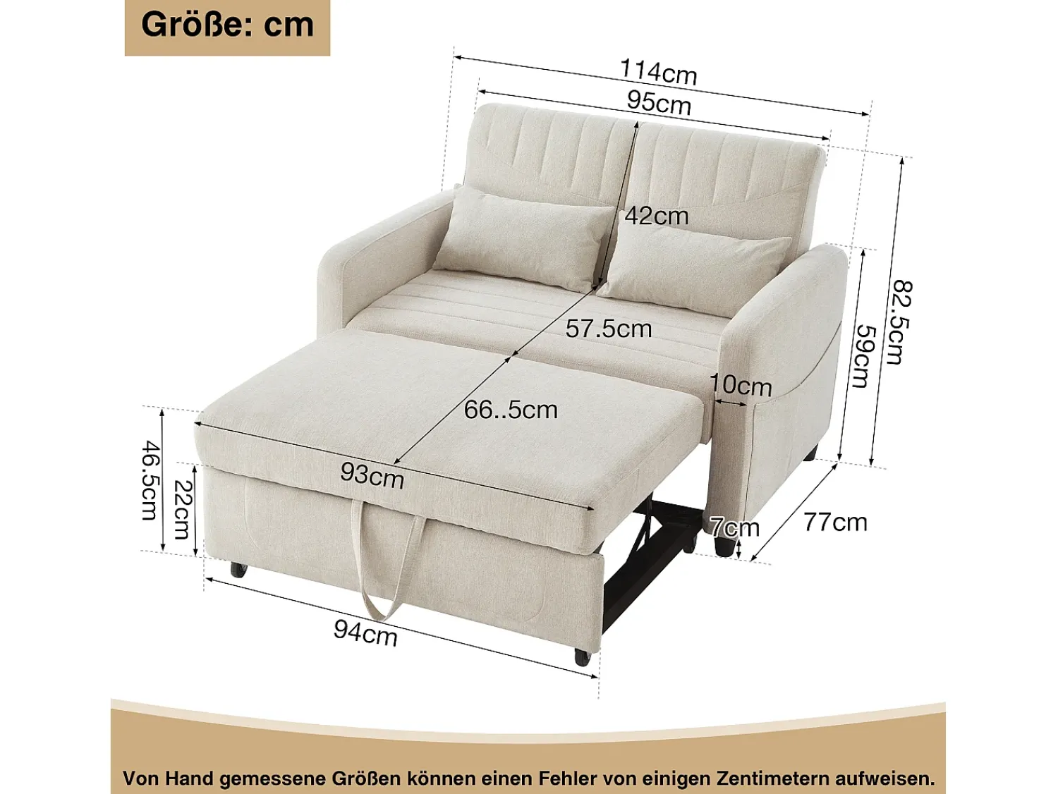 Sale ModernLuxe Sofá conversível duplo 114 x 77 x 82.5 cm - encosto ajustável em três níveis - tecido de algodão e linho - Bege