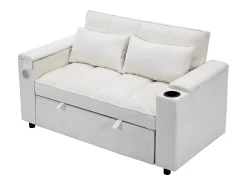 ModernLuxe Sofá conversível para 2 pessoas 140.5x74x82 cm - Encosto ajustável - Porta USB - Porta-copos - Mesa de apoio -^ Sofá