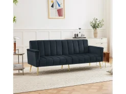 Sofá|Hauss Spole Sofá conversível reto de 2 lugares em veludo , encosto e braços dobráveis ​​- 183x76x75cm Preto