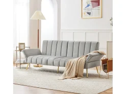 Discount Hauss Spole Sofá conversível reto de 2 lugares em veludo cinza claro, encosto e braços dobráveis ​​- 183x76x75cm Cinzento claro