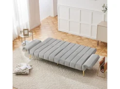 Discount Hauss Spole Sofá conversível reto de 2 lugares em veludo cinza claro, encosto e braços dobráveis ​​- 183x76x75cm Cinzento claro