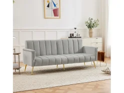 Discount Hauss Spole Sofá conversível reto de 2 lugares em veludo cinza claro, encosto e braços dobráveis ​​- 183x76x75cm Cinzento claro