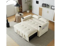 Sofá*Merax Sofá conversível, Sofá-cama dobrável de veludo - 137 x 76,5 x 86 cm - com função dormir - Bege