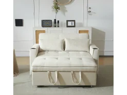 Sofá*Merax Sofá conversível, Sofá-cama dobrável de veludo - 137 x 76,5 x 86 cm - com função dormir - Bege