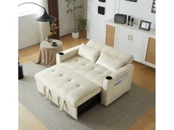 Sofá*Merax Sofá conversível, Sofá-cama dobrável de veludo - 137 x 76,5 x 86 cm - com função dormir - Bege