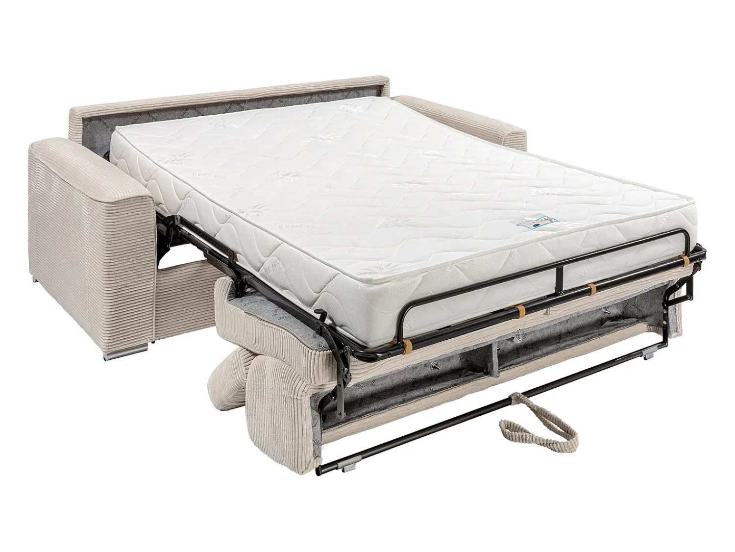 Sofá*Vente-unique Sofá convert. abert. ráp. veludo canel. , cama ripas largas 160cm, colchão 18cm VIZIR Bege