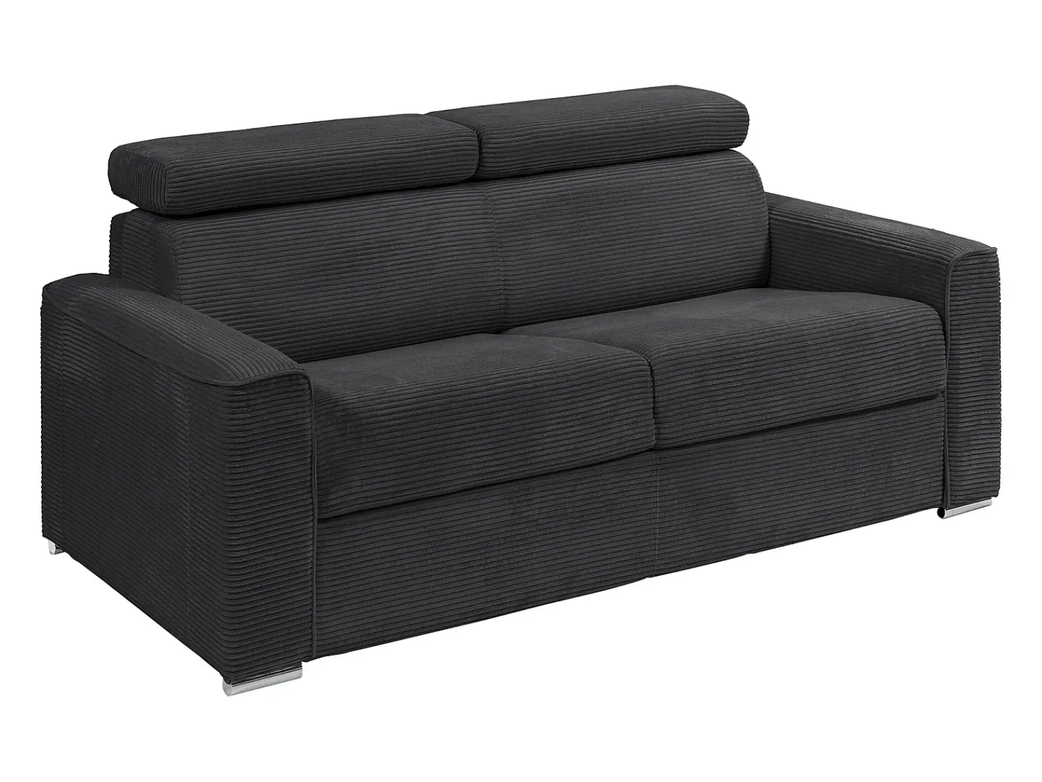 Vente-unique Sofá convert. abert. ráp. veludo canel. cinza, cama ripas largas 140cm, colchão 18cm VIZIR^ Sofá
