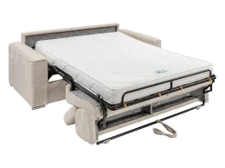 Sofá|Vente-unique Sofá convert. abert. ráp. veludo canel. , cama ripas largas 160cm, colchão 14cm VIZIR Bege