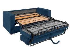 Sale Vente-unique Sofá convertível 140 cm veludo canelado azul noite assento memória de forma ripas largas 22 cm LORETO Azul escuro