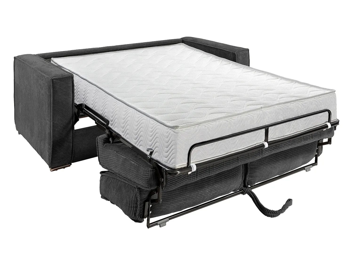 Sofá*Vente-unique Sofá convertível 140 cm veludo canelado antracite assento com assento de memória de forma ripas largas 22 cm LORETO Cinza antracite