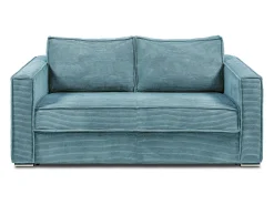Sofá|Vente-unique Sofá convertível 160 cm veludo canelado assento com assento de memória de forma ripas largas 18 cm LORETO Azul turquesa