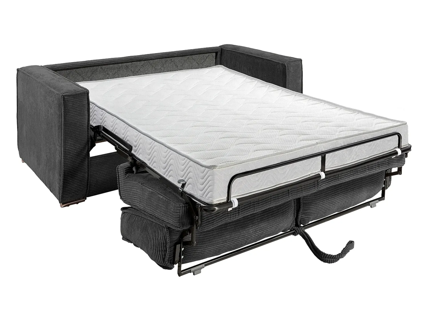Sofá*Vente-unique Sofá convertível 140 cm veludo canelado antracite assento memória de forma ripas largas 14 cm LORETO Cinza antracite