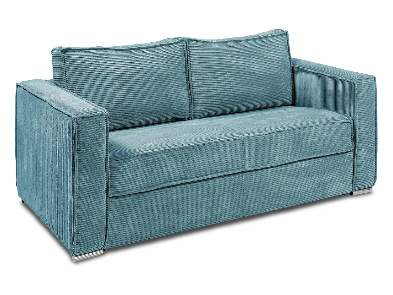 Sale Vente-unique Sofá convertível 160 cm veludo canelado turquesa assento memória de forma ripas largas 14 cm LORETO Azul turquesa