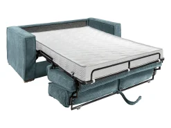 Sale Vente-unique Sofá convertível 160 cm veludo canelado turquesa assento memória de forma ripas largas 14 cm LORETO Azul turquesa