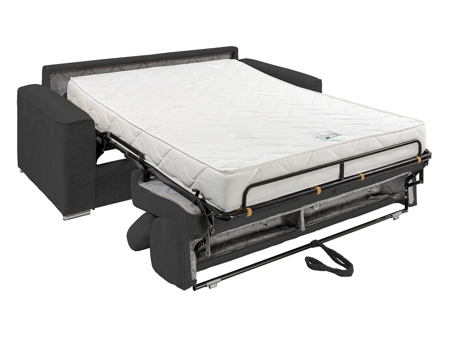 Clearance Vente-unique Sofá convertível abertura rápida veludo canelado cinza, cama 140 cm, colchão 18 cm VIZIR Cinzento
