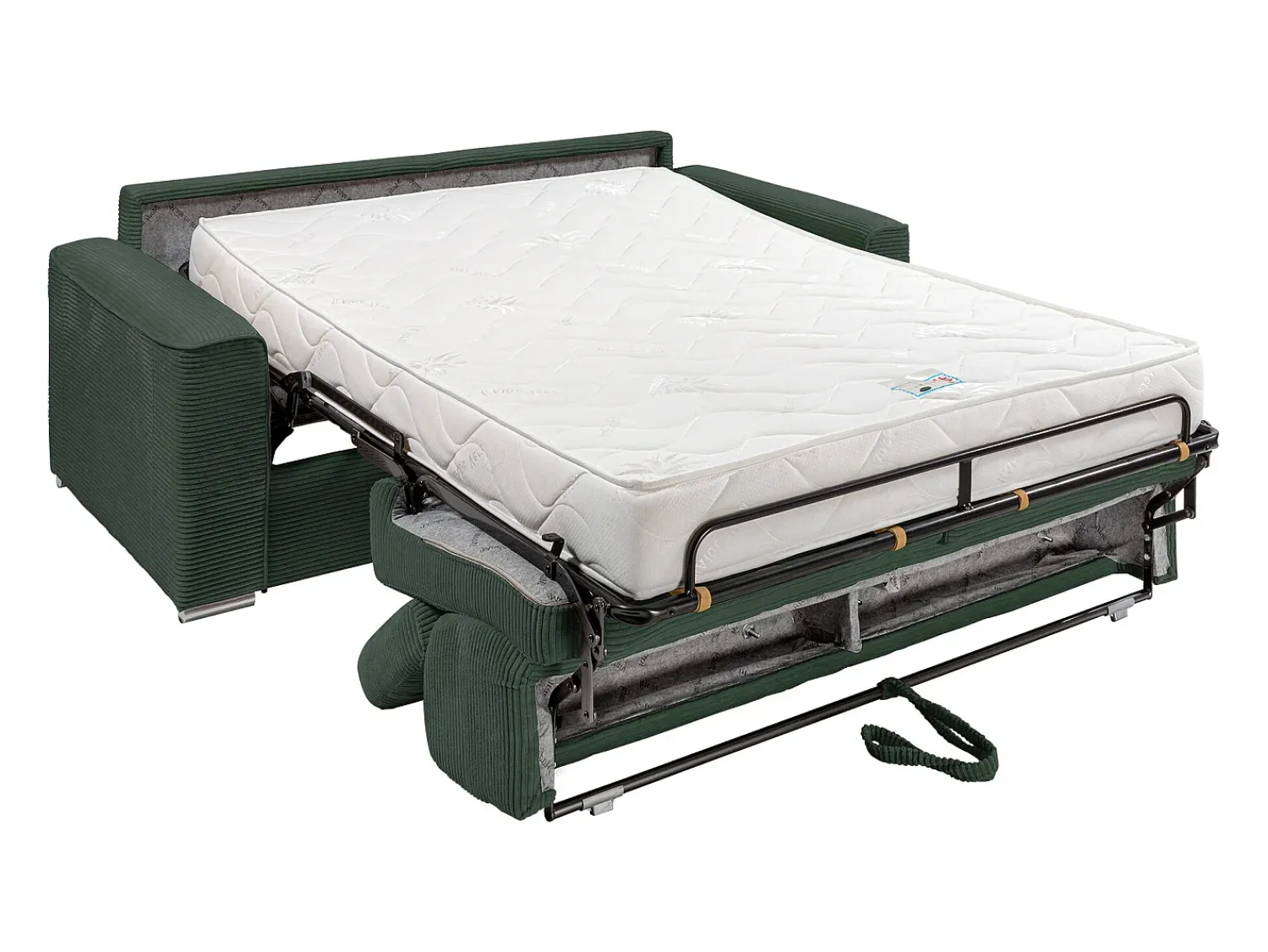 Sofá*Vente-unique Sofá convertível abertura rápida veludo canelado , cama 160 cm, colchão 18 cm VIZIR Verde
