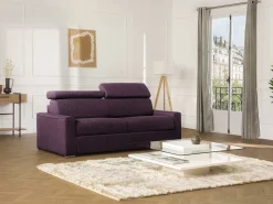Online Vente-unique Sofá convertível abertura rápida tecido roxo assento memória de forma 140 cm colchão 14 cm VIZIR Violeta