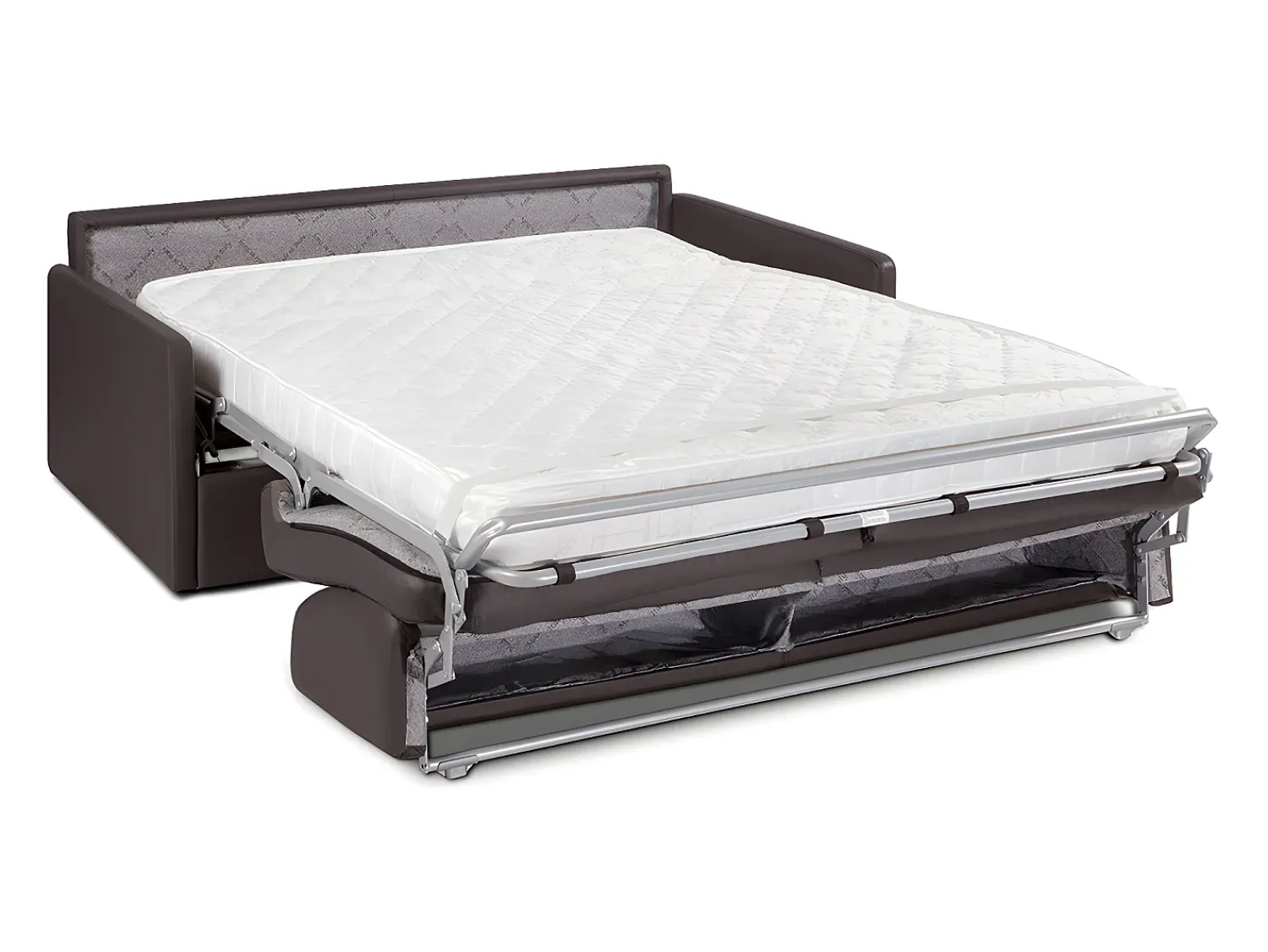Clearance Vente-unique Sofá convertível abertura rápida couro sintético assento memória de forma 160 cm colchão 14 cm CALIFE Castanho