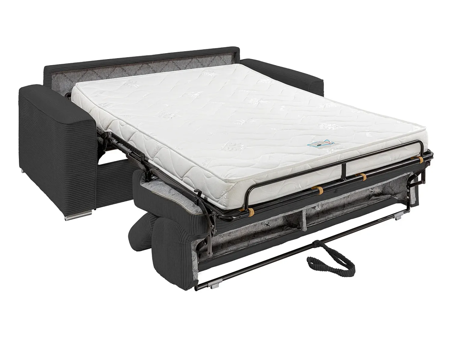 Vente-unique Sofá convertível abertura rápida veludo canelado cinza, cama 160 cm, colchão 14 cm VIZIR^ Sofá