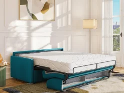 Sofá*Vente-unique Sofá convertível abertura rápida em tecido com assento de memória de forma 120 cm colchão 22 cm CALIFE Azul turquesa