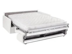 Outlet Vente-unique Sofá convertível abertura rápida couro sintético assento memória de forma 160 cm colchão 18 cm CALIFE Branco