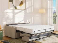 Sofá|Vente-unique Sofá convertível abertura rápida tecido assento memória de forma 160 cm colchão 22 cm CALIFE Bege