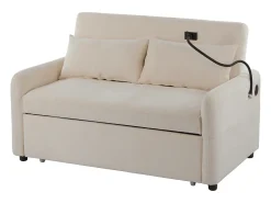 ModernLuxe Sofá convertível ajustável multiângulo em tecido chenille - 2 lugares - com suporte para telefone e portas USB -^ Sofá
