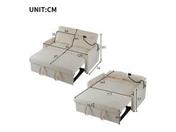 ModernLuxe Sofá convertível ajustável multiângulo em tecido chenille - 2 lugares - com suporte para telefone e portas USB -^ Sofá