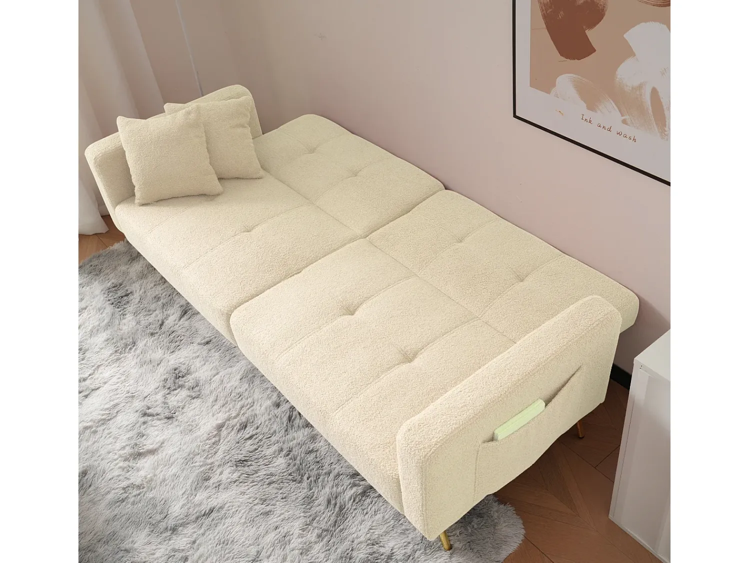 Clearance ModernLuxe Sofá convertível com encosto ajustável - 2 lugares - Tecido French Terry - Bege