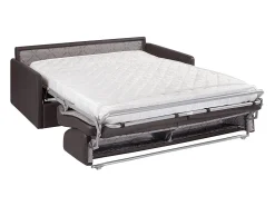 Vente-unique Sofá convertível couro sintético cinza assento memória de forma 160 cm ripas largas 14 cm CALIFE Cinzento