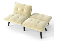 Sofá|Hauss Spole Sofá convertível de 2 lugares em , veludo e metal, com pés pretos. Creme