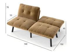 Sofá*Hauss Spole Sofá convertível de 2 lugares em , veludo e metal, com pés pretos. Castanho