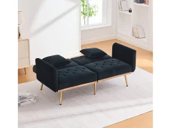 Best Hauss Spole Sofá convertível de 2 lugares com almofadas - Encosto ajustável em 3 posições - Veludo Preto