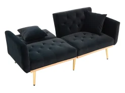 Best Hauss Spole Sofá convertível de 2 lugares com almofadas - Encosto ajustável em 3 posições - Veludo Preto