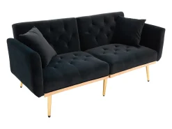 Best Hauss Spole Sofá convertível de 2 lugares com almofadas - Encosto ajustável em 3 posições - Veludo Preto