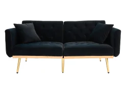 Best Hauss Spole Sofá convertível de 2 lugares com almofadas - Encosto ajustável em 3 posições - Veludo Preto