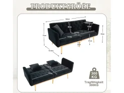 Best Hauss Spole Sofá convertível de 2 lugares com almofadas - Encosto ajustável em 3 posições - Veludo Preto