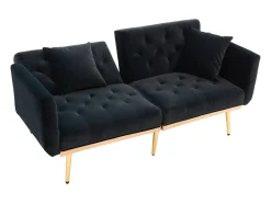 Best Hauss Spole Sofá convertível de 2 lugares com almofadas - Encosto ajustável em 3 posições - Veludo Preto