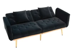 Best Hauss Spole Sofá convertível de 2 lugares com almofadas - Encosto ajustável em 3 posições - Veludo Preto