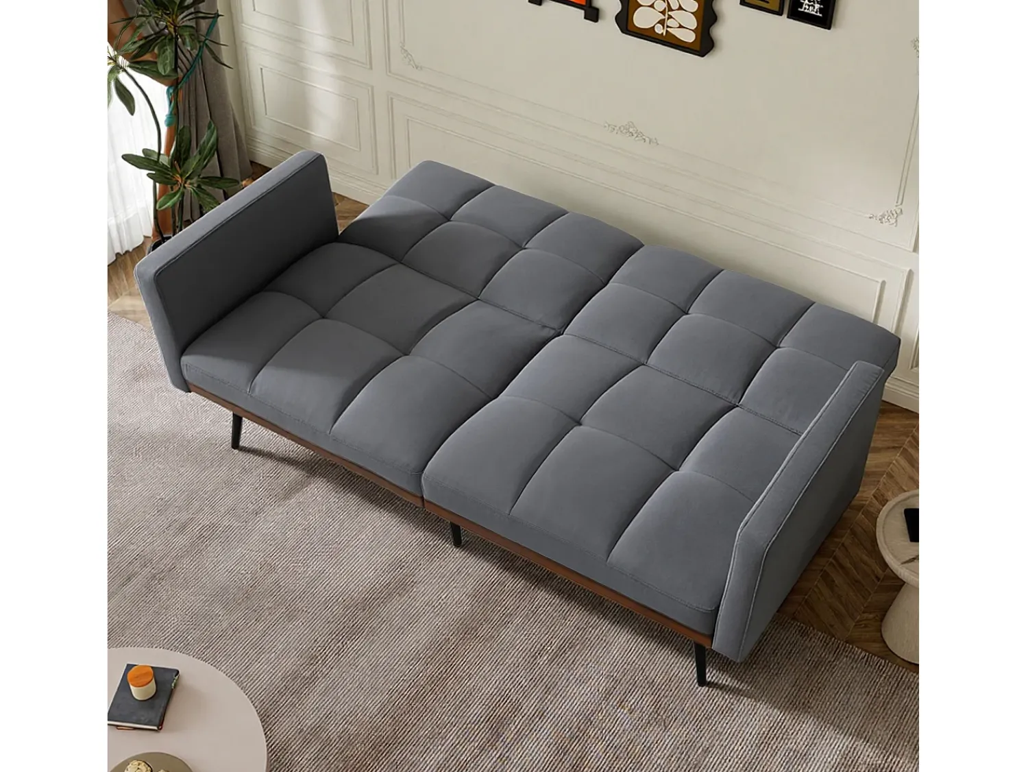 Best Hauss Spole Sofá convertível de 2 lugares com apoios de braços - Encosto ajustável em 5 posições - Pés em metal - Tecido de linho Cinzento