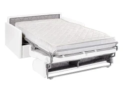 Sofá*Vente-unique Sofá convertível em couro sintético assento memória de forma 140 cm ripas largas 18 cm CALIFE Branco