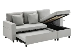Best Hauss Spole Sofá convertível em L de 3 lugares com função de cama - Chaise longue com espaço de arrumação - Linho cinzento Cinzento claro