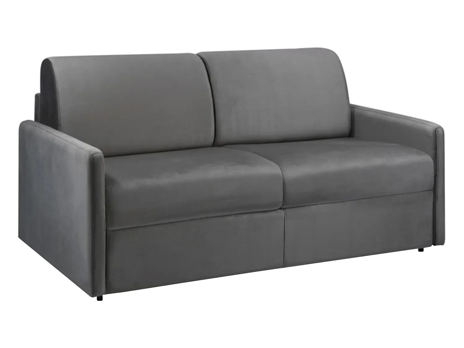 Vente-unique Sofá convertível em veludo cinza com assento de memória de forma 140 cm colchão 14 cm CALIFE^ Sofá