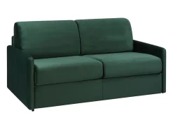 Vente-unique Sofá convertível em veludo verde pinheiro assento memória de forma 140 cm colchão 18 cm CALIFE^ Sofá
